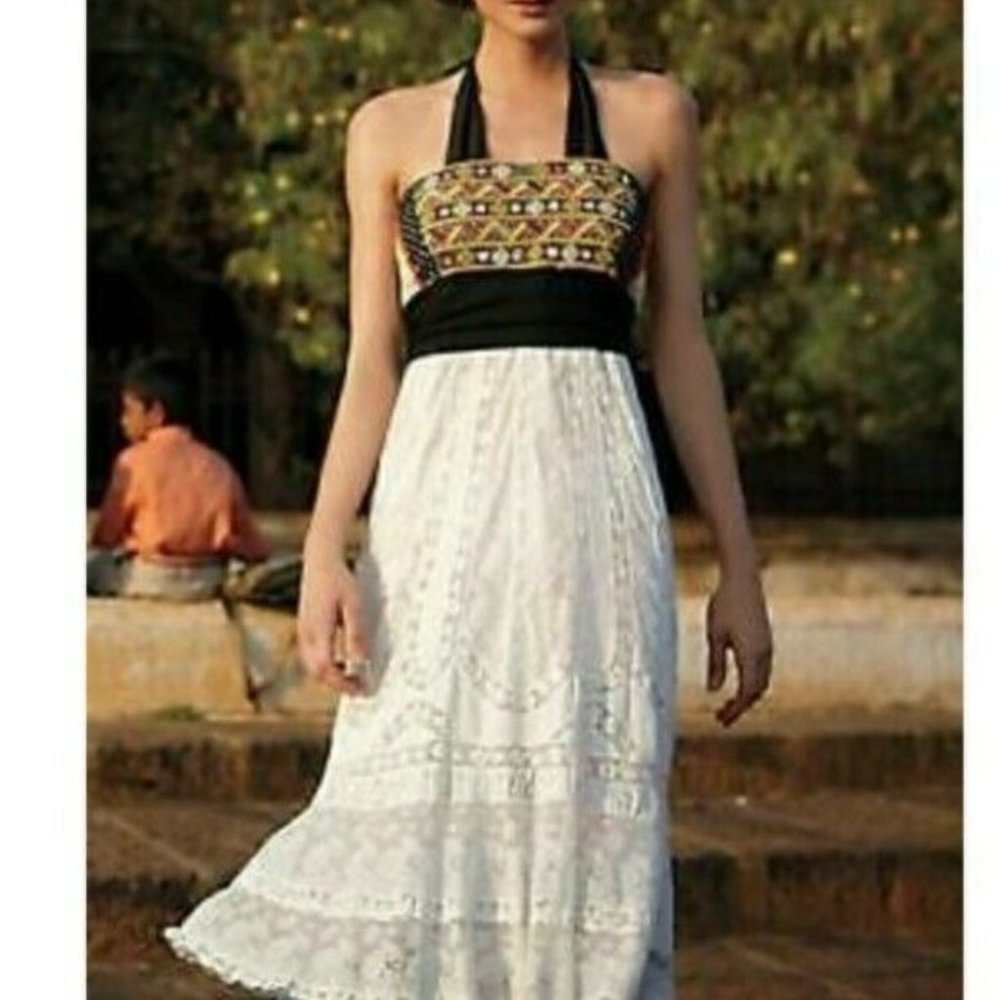 Anthropologie BOHO Embroidered Lace Halter Dress 6